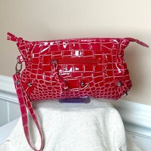 Pink/Red Clutch NOT LEATHER 4.5 H x 8.5 L-